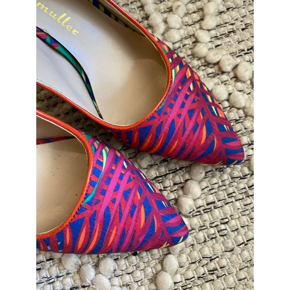 ANN‎ MARINO x BETTYE MULLER Sandals TROPICAL Fabric Print SLINGBACK Pointed sz 6